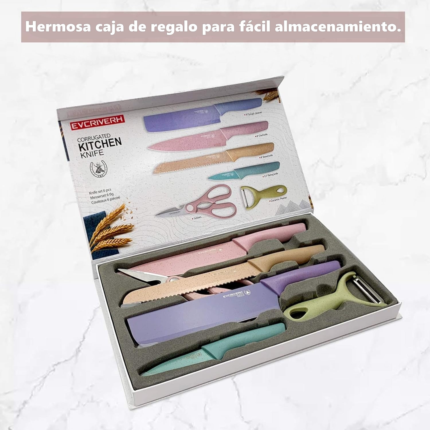 Pelador multifuncional 2-en-1 + Juego De 6 Cuchillos De Cocina Profesionales