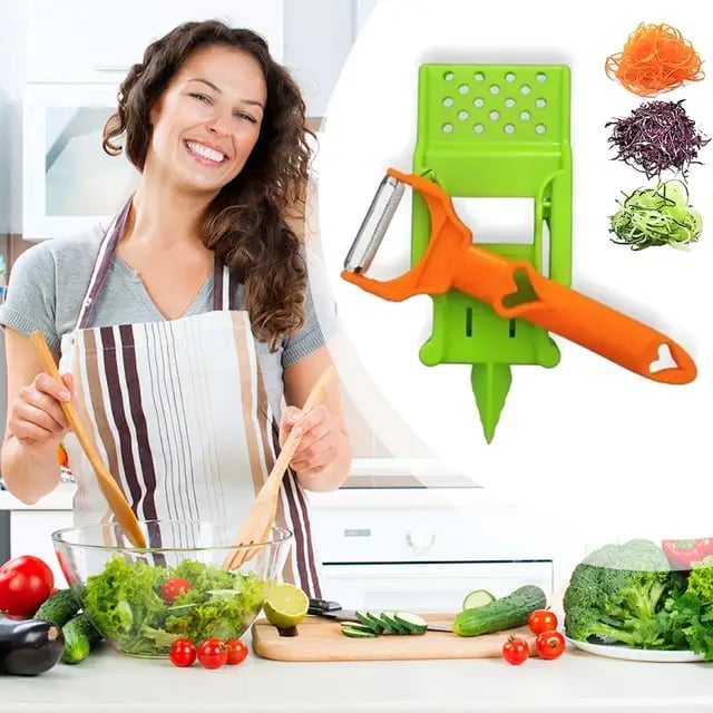 Pelador multifuncional 2-en-1 + Juego De 6 Cuchillos De Cocina Profesionales